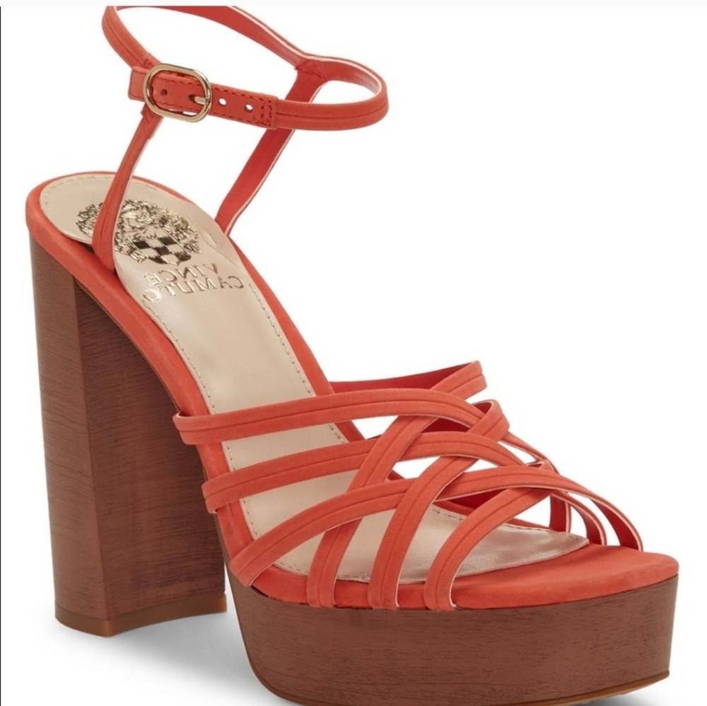 Vince Camuto women's sandals candy coral leather strappy Larriss size 10M
